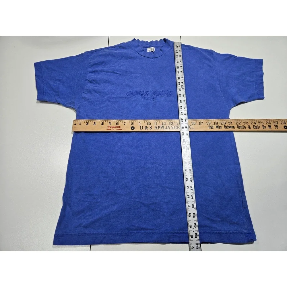 Vintage‎ Guess Jeans T-Shirt Mens Large Blue Embroidered Spellout USA Made - Picture 2 of 3